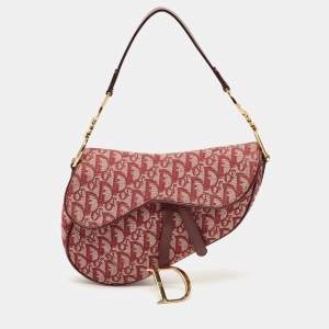 Dior Red Oblique Canvas and Leather Saddle Bag
