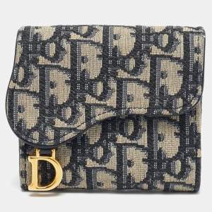 Dior Blue/Beige Oblique Canvas Saddle Lotus Wallet
