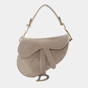 Dior Grey Mini Velvet Crystal Embellished Saddle Bag