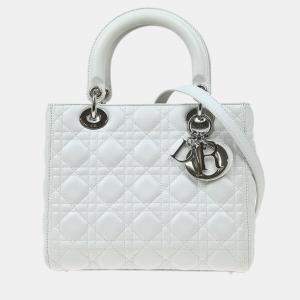 Christian Dior White Lambskin Lady Dior Cannage Handbag