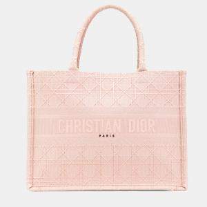 Dior Pink Medium Canvas Cannage Embroidered Book Tote Bag