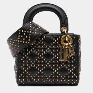 Dior Black Mini Lambskin Cannage Studded Supple Lady Dior Bag