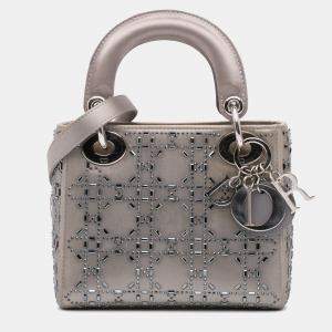 Dior Grey Mini Satin Cannage Beaded Lady Dior