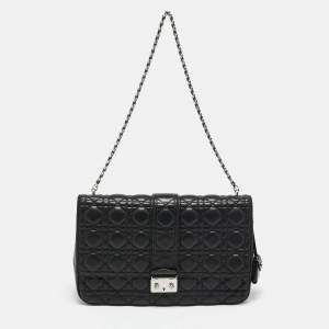 Pre Owned Dior Black Cannage Leather Large Miss Dior Flap Bag
