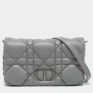 Dior Grey Leather Caro Mini Micro Cannage Flap Bag