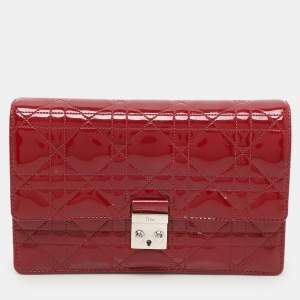 Dior Red Patent Leather Miss Dior Wallet On Chain Pouch