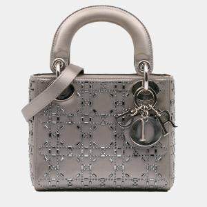 Dior Grey Mini Satin Cannage Crystal Lady Dior Bag