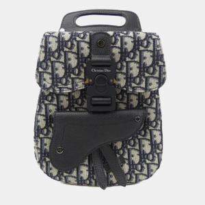 Dior Navy Blue Canvas Saddle Backpack