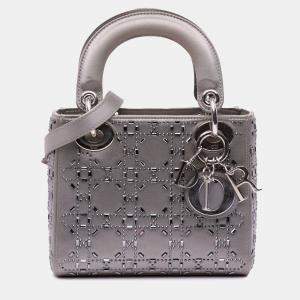 Dior Grey Mini Satin Cannage Crystal Lady Dior Bag
