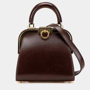 Dior Dark Brown Leather Fermoir Top Handle Bag
