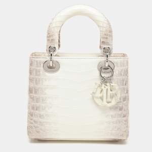 Dior White/Brown Himalayan Crocodile Small Lady Dior Tote