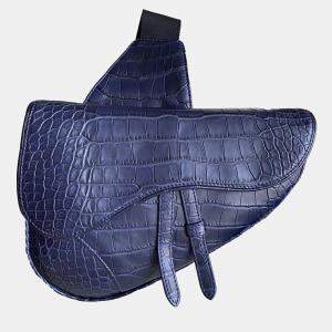Dior Navy Blue Matte Alligator Leather Saddle Shoulder Bag