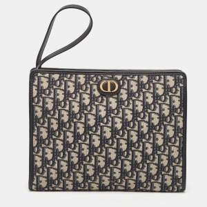 Pre Owned Dior Navy Blue Oblique Jacquard Canvas 30 Montaigne Pouch