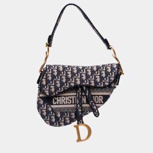 Dior Blue Oblique Embroidered Canvas Saddle Bag