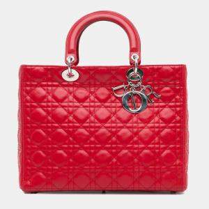 Dior Red Large Lambskin Cannage Lady Dior