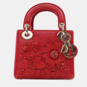 Dior Red Mini Lambskin DiorAmour Applique Flower Lady Dior