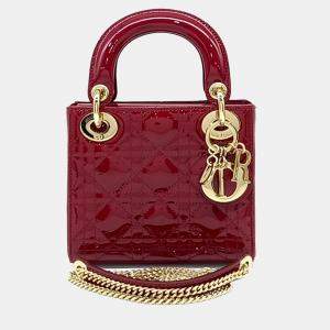 Pre Owned Dior Red Patent Cannage Lady Mini Bag