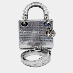 Dior Silver Leather Cannage Lady Mini Bag