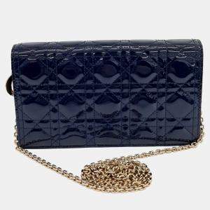 Dior Blue Patent Leather Patent Cannage Chain Crossbody Bag