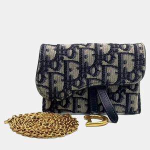 Dior Blue Canvas Saddle Nano Pouch Chain Bag