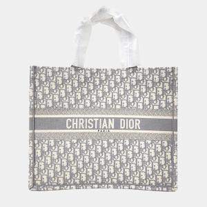 Dior Grey White Fabric Oblique Book Tote Bag