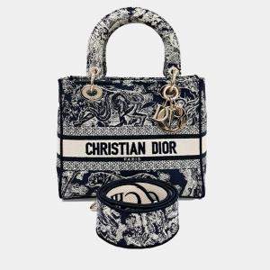 Dior Navy Blue Canvas D-LITE Lady Medium Bag