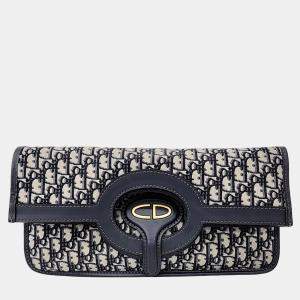 Dior Navy Blue Canvas Oblique Folding Clutch