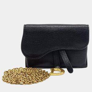 Dior Black Leather Saddle Nano Pouch Chain Bag