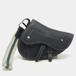 Dior Blue Leather Saddle Pouch Clutch