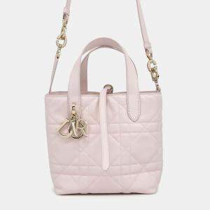 Dior Light Pink Calf Leather Vertical Macrocannage Small Tote Bag