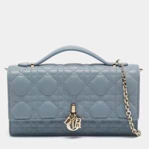 Dior Light Blue Cannage Leather Mini My Dior Top Handle Bag