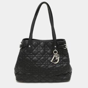 Pre Owned Dior Black Cannage Coated Canvas Small Panarea Tote