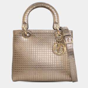 Dior Gold Medium Metallic Patent Microcannage Lady Dior