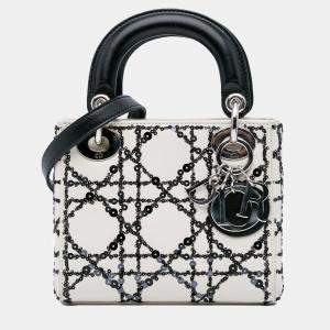 Dior White Mini Calfskin Cannage Sequin Lady Dior