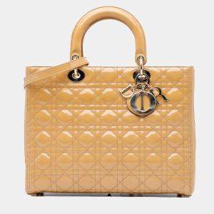 Dior Beige/Brown Large Patent Cannage Lady Dior
