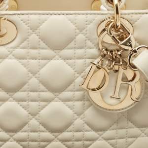 Dior Off White Cannage Leather Small Lady Dior My ABCDior Tote