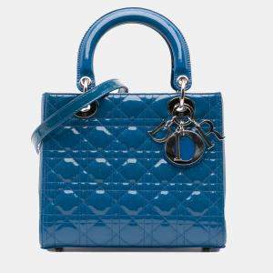 Dior Blue Medium Patent Cannage Lady Dior