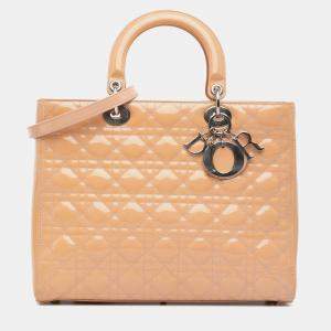 Dior Brown Dior Beige Brown Large Patent Cannage Lady Dior