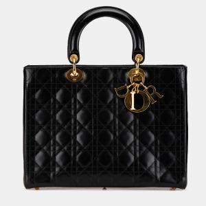 Dior Black Large Lambskin Cannage Lady Dior