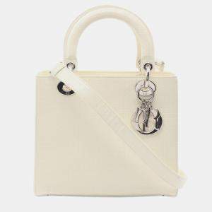 Dior White Medium Patent Microcannage Lady Dior