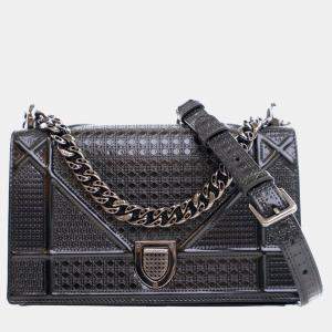 Dior Black Small Metallic Patent Microcannage Diorama Flap