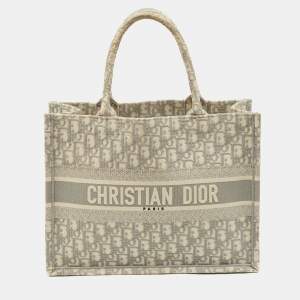 Dior Grey Oblique Embroidered Canvas Medium Book Tote