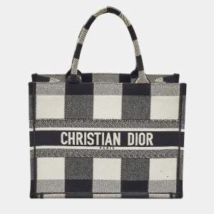 Dior Black/White Check'N'Dior Canvas Medium Book Tote