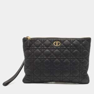 Dior Black Cannage Leather Large Caro Daily Pouch