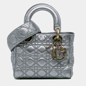 Dior Silver Small Metallic Grained Calfskin Cannage Supple Lady Dior