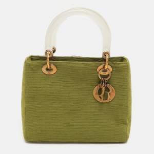Dior Green Fabric Medium Vintage Lady Dior Tote