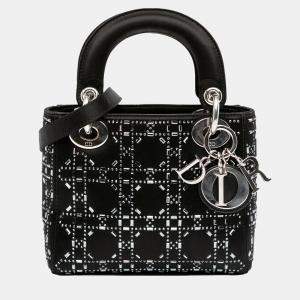 Dior Black Mini Satin Cannage Strass Crystal Embellished Lady Dior