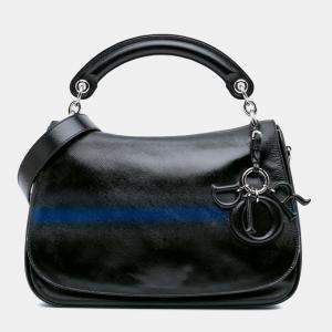 Dior Black Blue Grained Calfskin Stripe Dune Flap