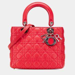 Dior Red Medium Lambskin Cannage Lady Dior