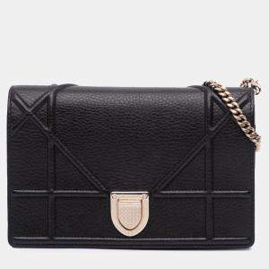 Dior Black Grained Calfskin Diorama Wallet on Chain